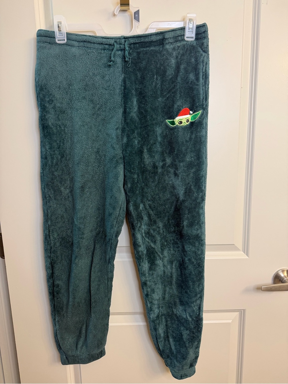 Star Wars Green Plush Joggers with Embroidered Holiday Grogu